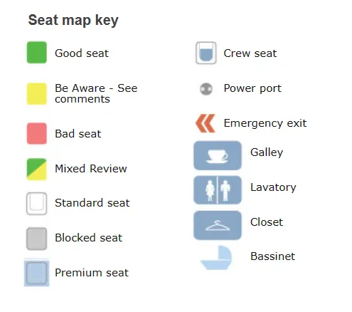 Seat map key Seat map key